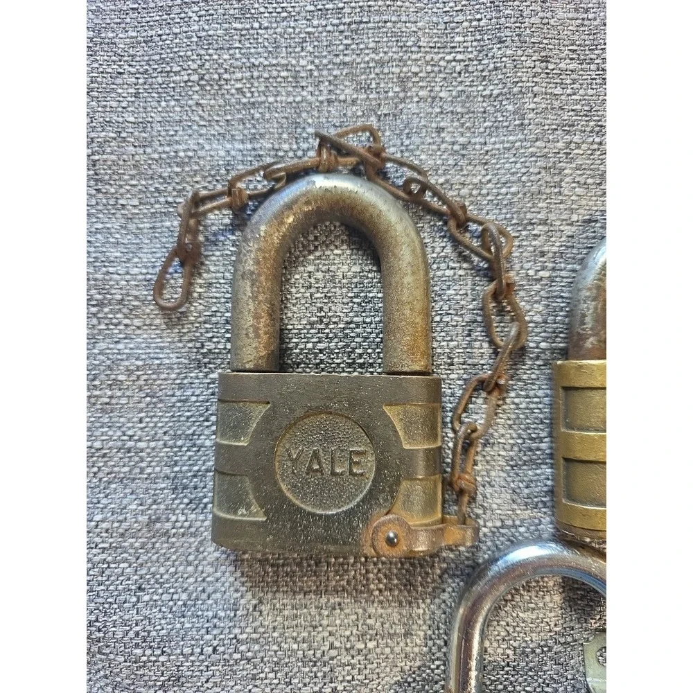 Vintage Brass Locks No Keys 3 Locks Retaining Chain Super Pin Tumbler